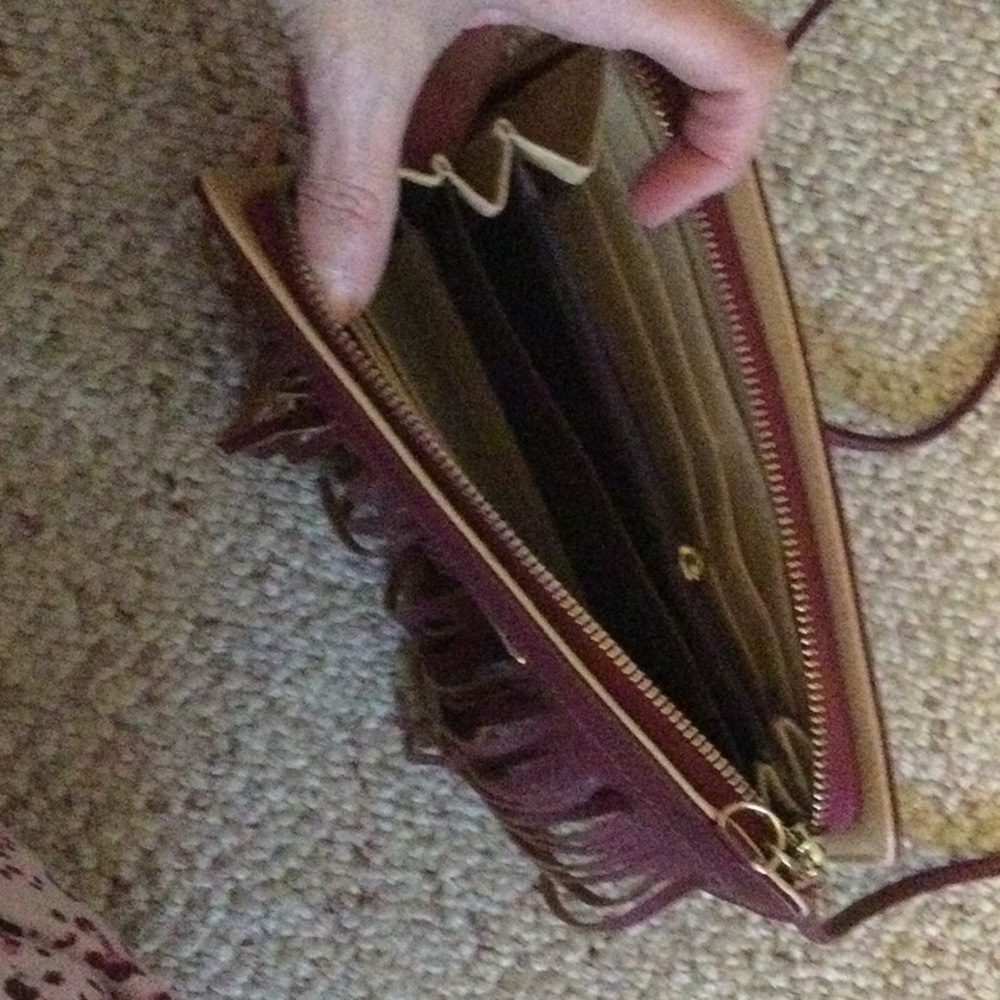 4/$15 Coco+Carmen Burgundy Fringe Crossbody Bag - Picture 4 of 4